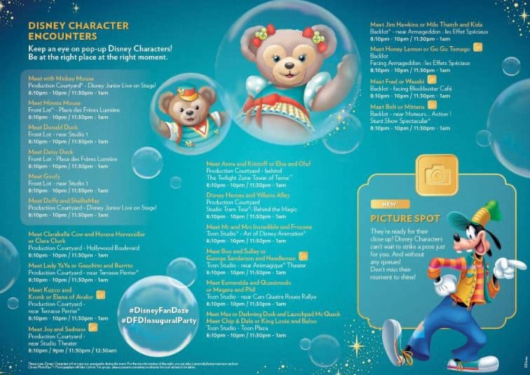 disneyland paris fandaze party meet n greets schedule