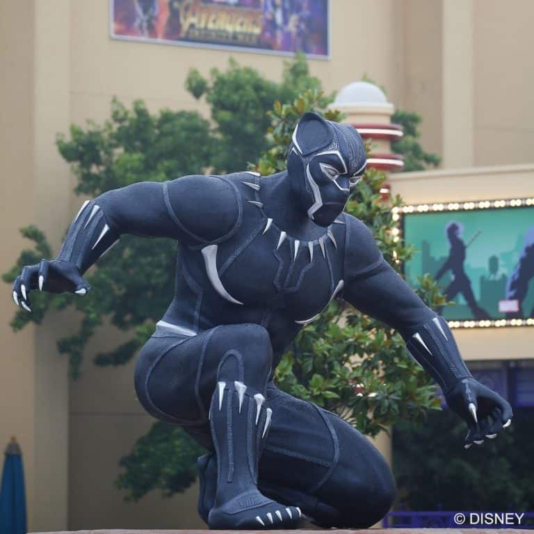 Black Panther Statue in Production Courtyard at Walt Disney Studios at Disneyland Paris, for the Marvel Summer of Super Heroes 2018.