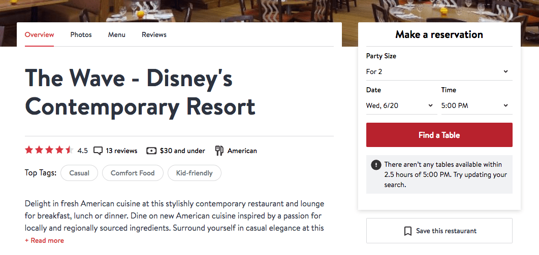 OpenTable Wave Reservation