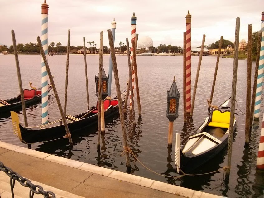 Unique details in Walt Disney World's Epcot: the gondolas of Venice