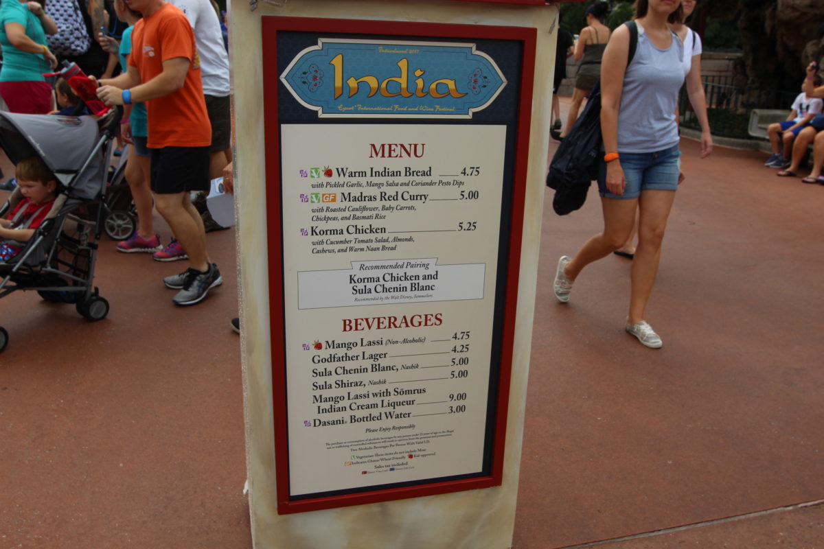 Epcot Food & Wine 2018 &ndash; India Menu