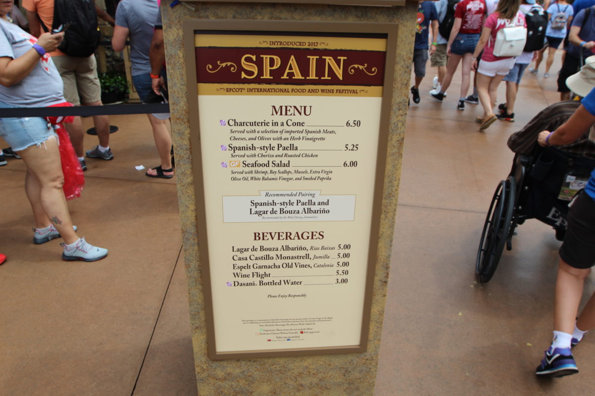 Epcot Food & Wine 2018 &ndash; Spain Menu