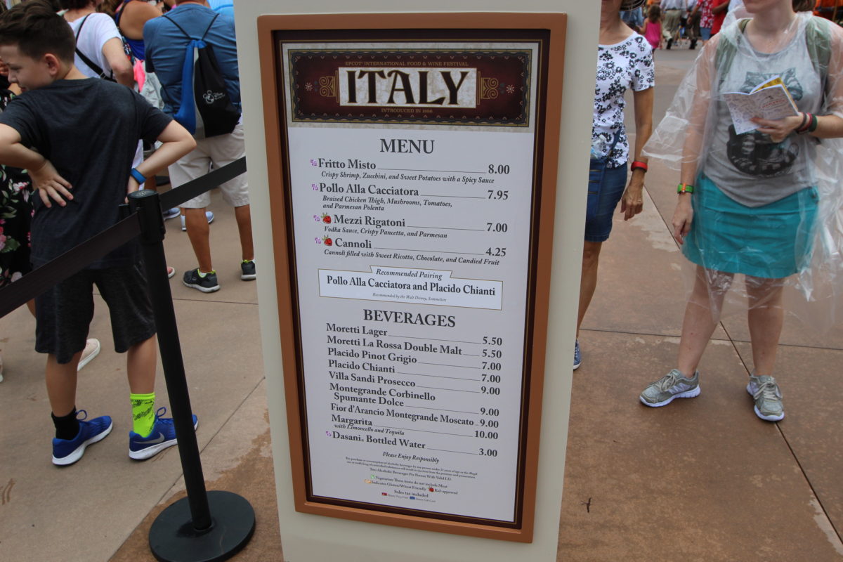 Epcot Food & Wine 2018 &ndash; Italy Menu