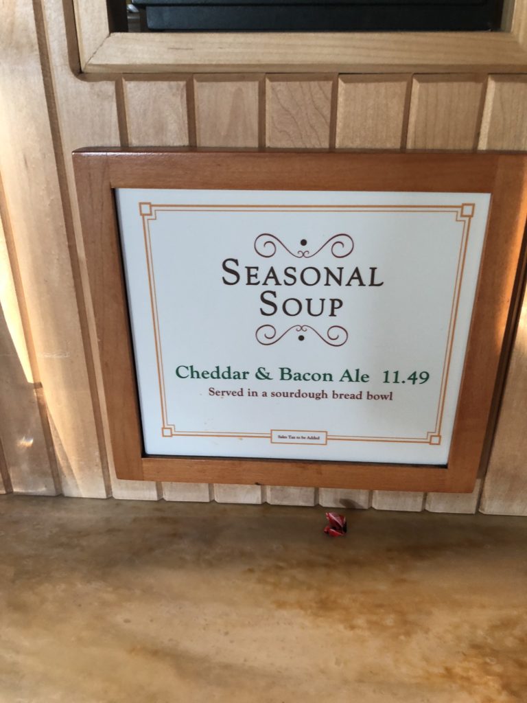 Pacific Wharf Cafe Bacon Cheddar Ale Soup Sign