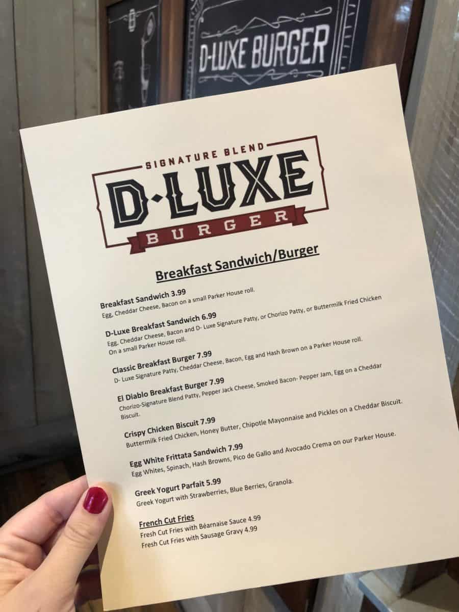 Disney Springs D-Luxe Burger Breakfast Menu Walt Disney World