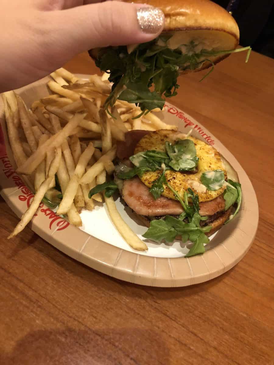 Disney Polynesian resort Captain Cook’s speciality burger
