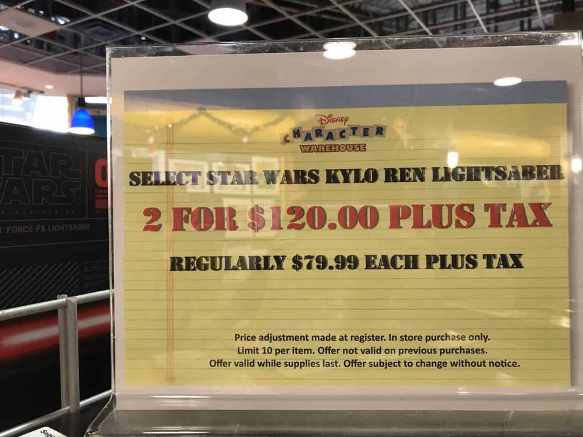 character warehouse dec 2018 kylo ren lightsaber sign