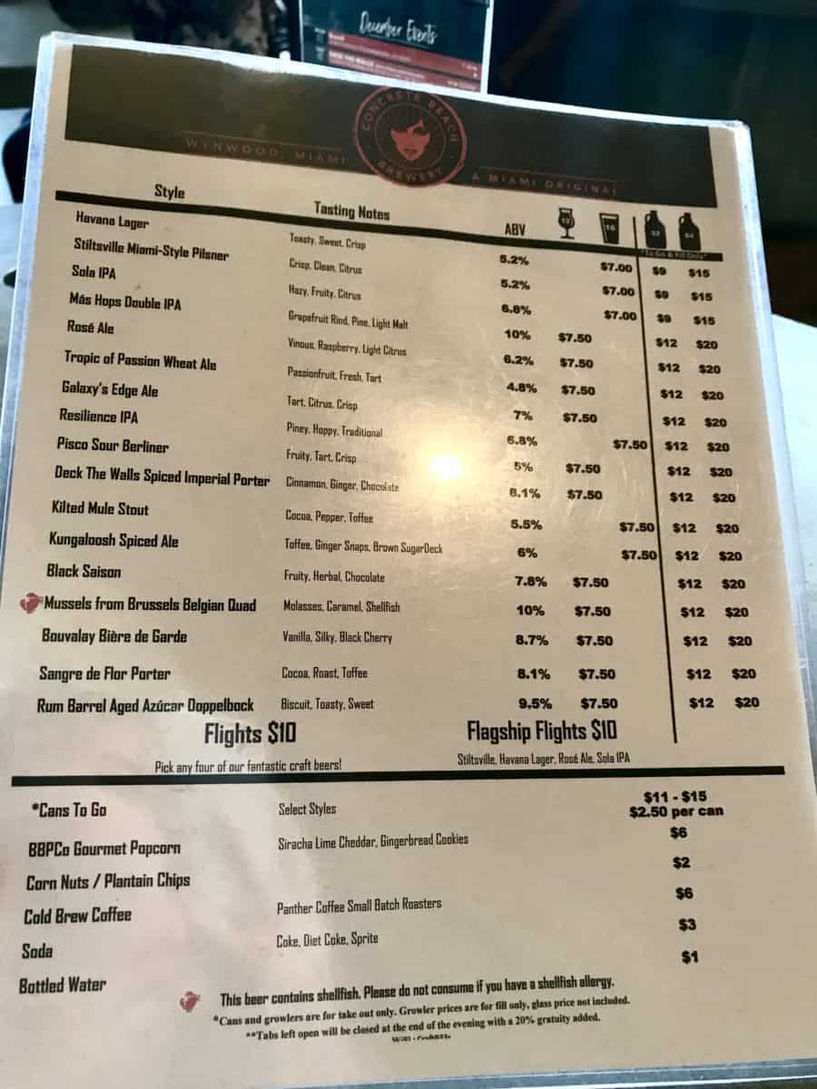 concrete beach brewery menu