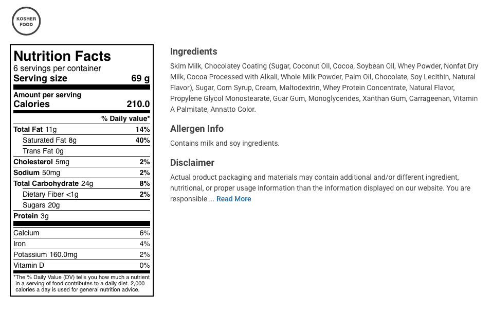 mickey premium at home bars nutrition facts