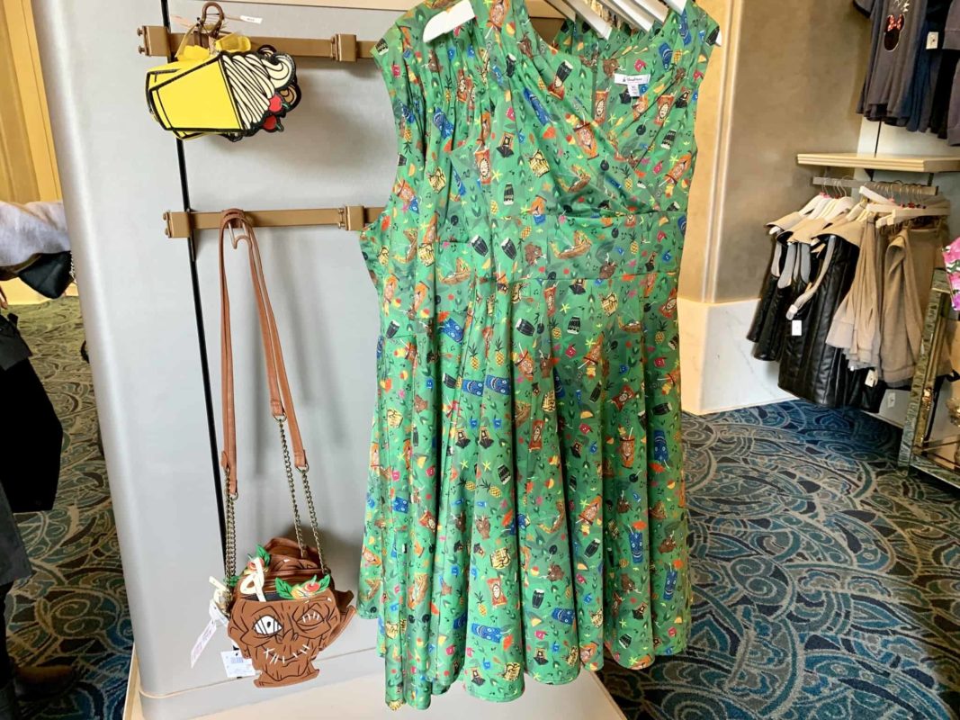 Trader Sam's Drink Dress and Shrunken Zombie Head Purse Disney California Adventure