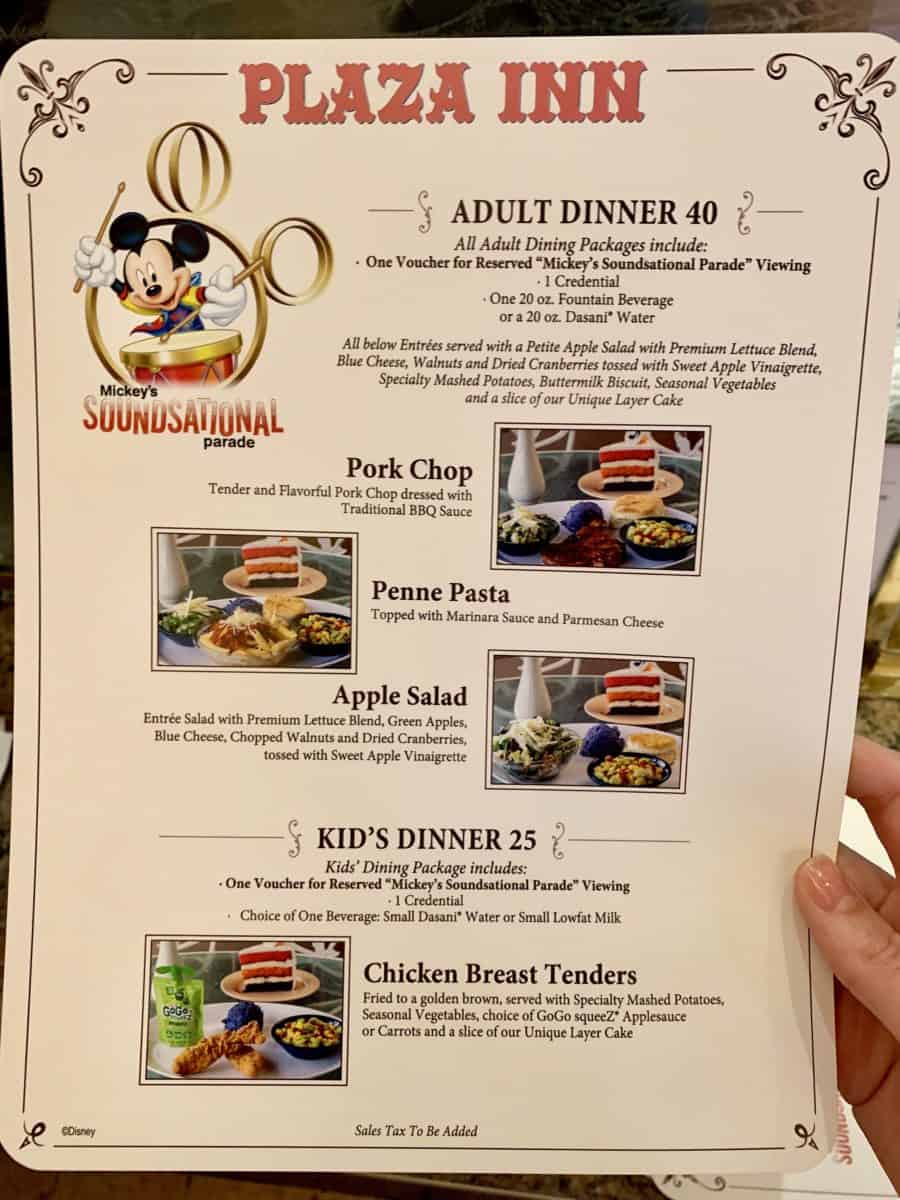 Plaza Inn Mickey's Soundsational Dining Package