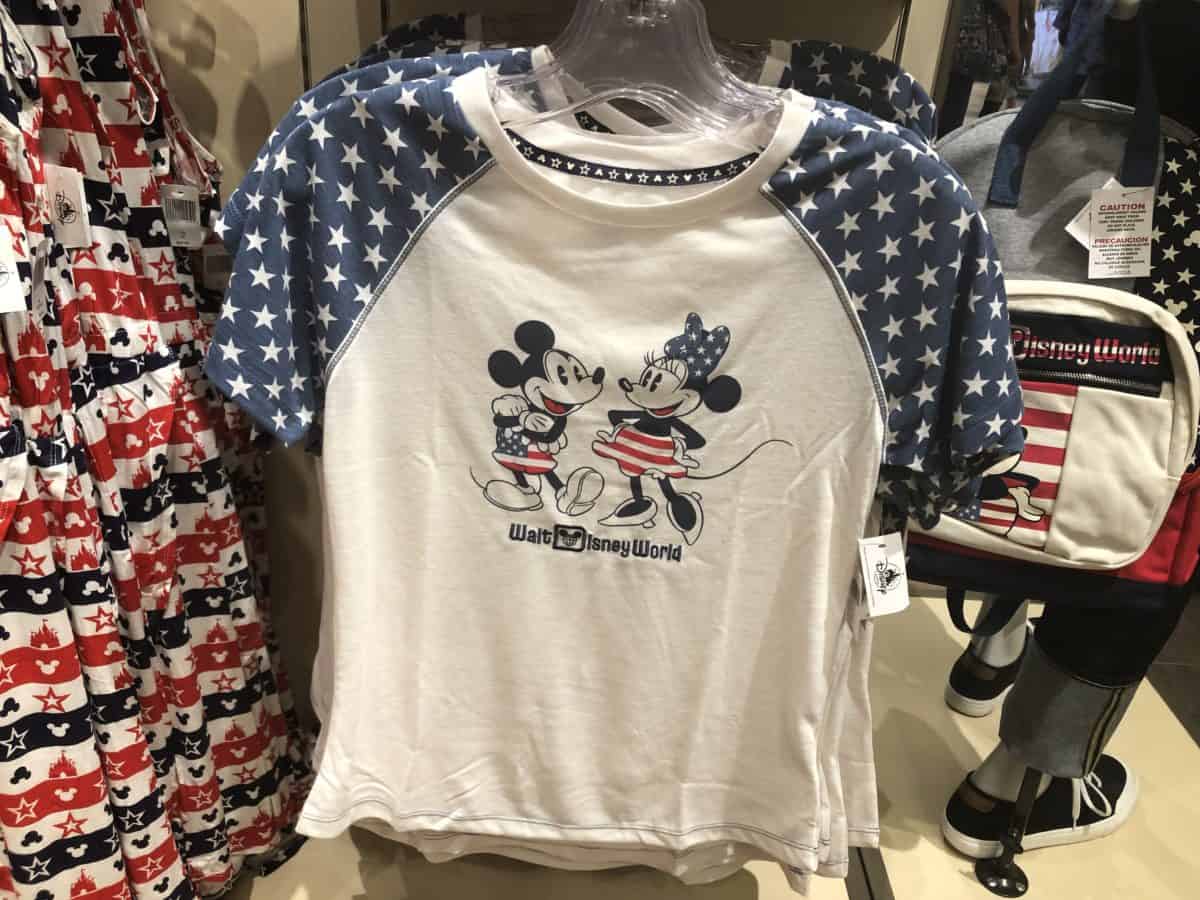 Pie-eyed Americana Mickey and Minnie on a tee with star short sleeves
