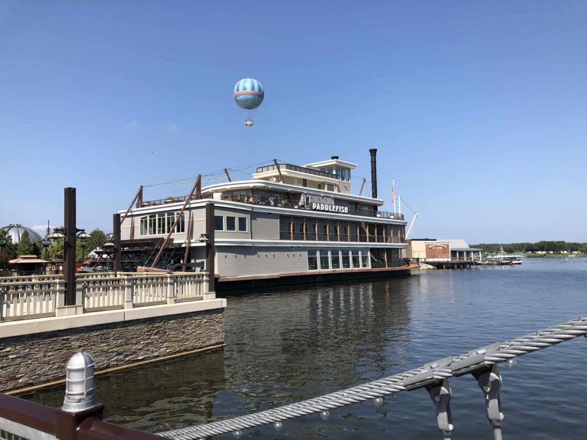 a view of Paddlefish and the characters in flight baloon