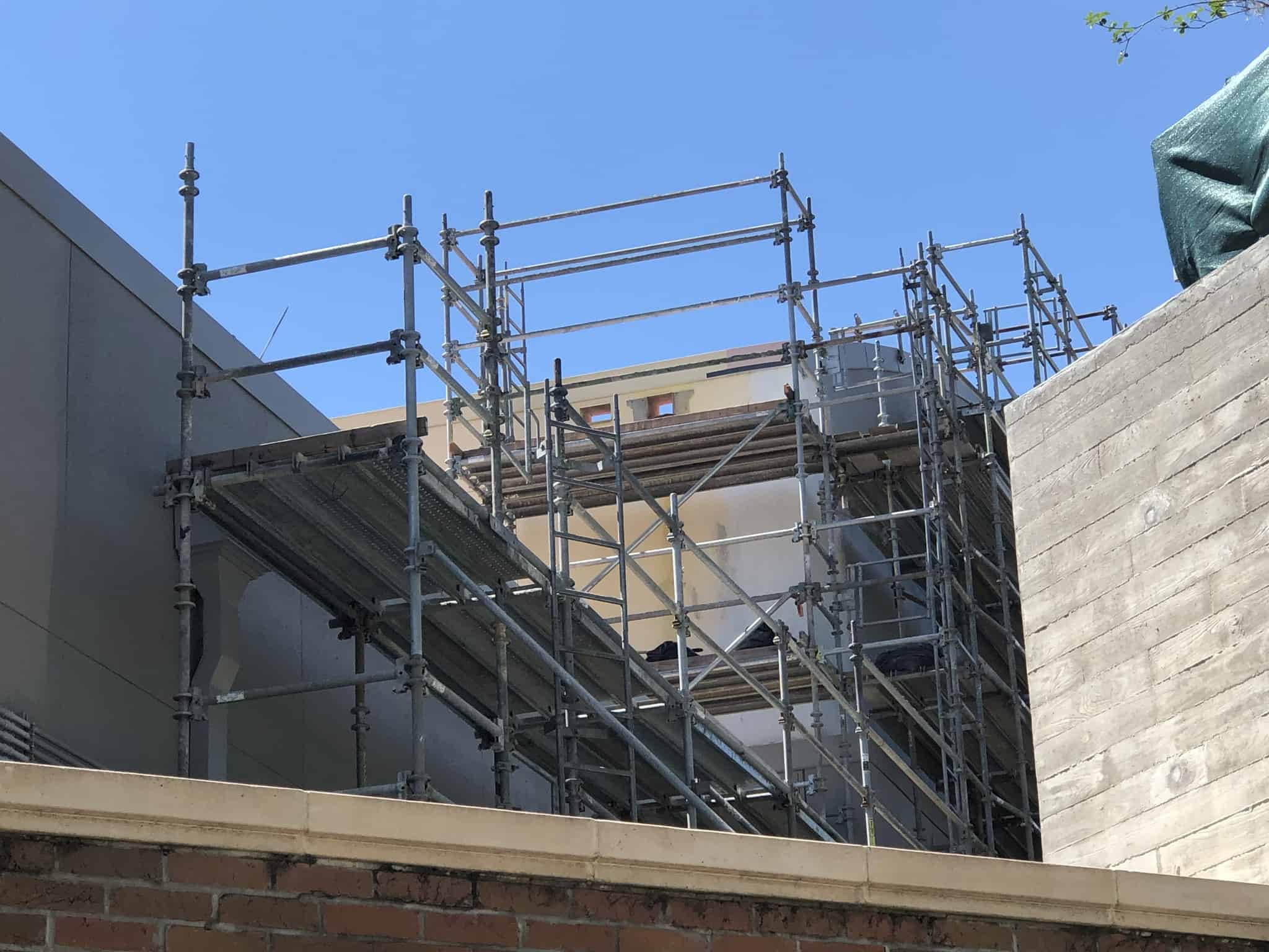 Scaffolding on the back of the building
