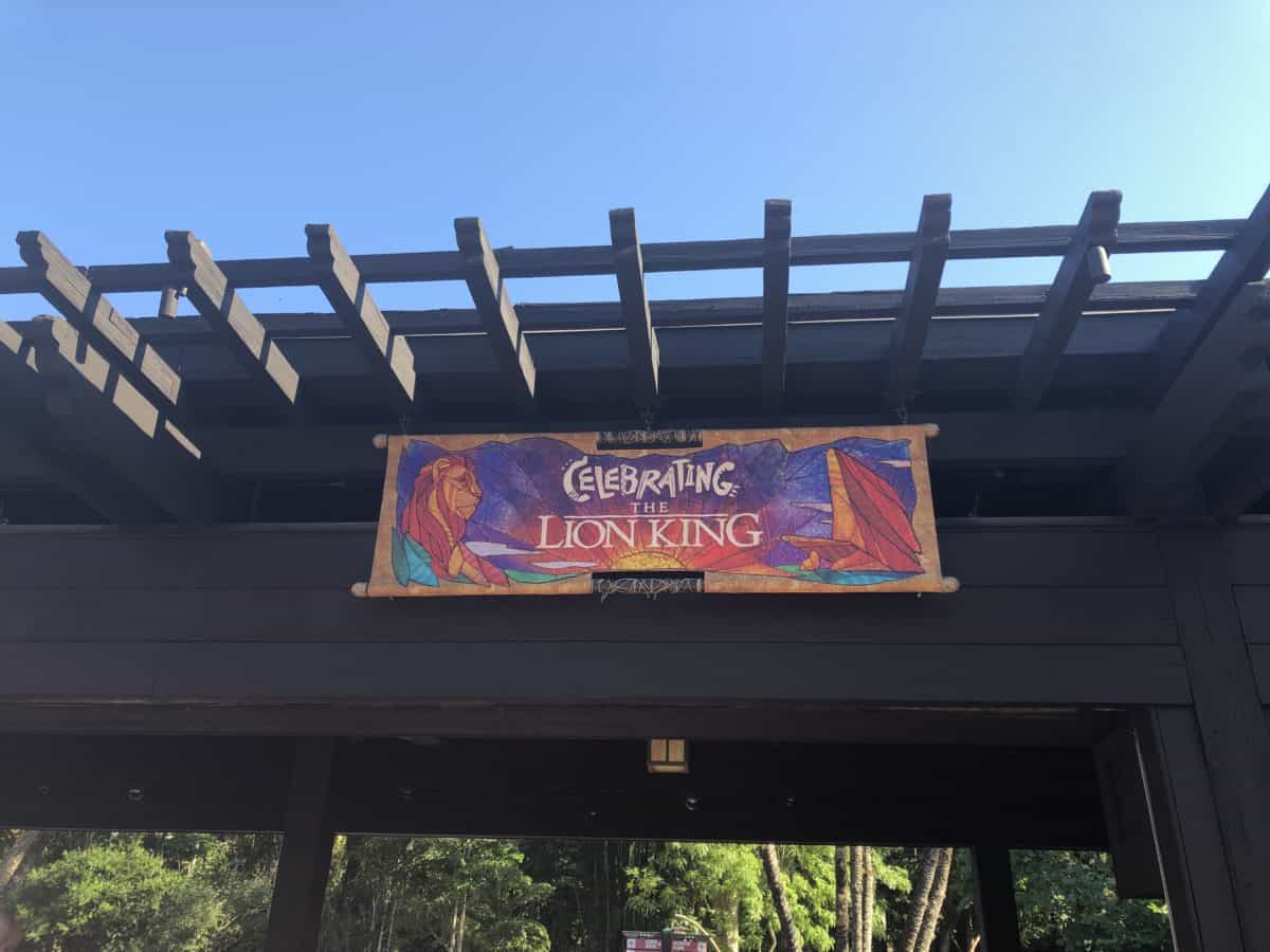 Colorful "Celebrating the Lion King" banner hung over the entrance to Animal Kingdom