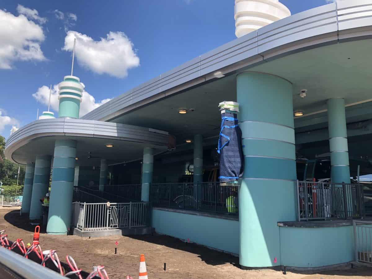 Unfinished Skyliner Station with the ground still dirt in some sections