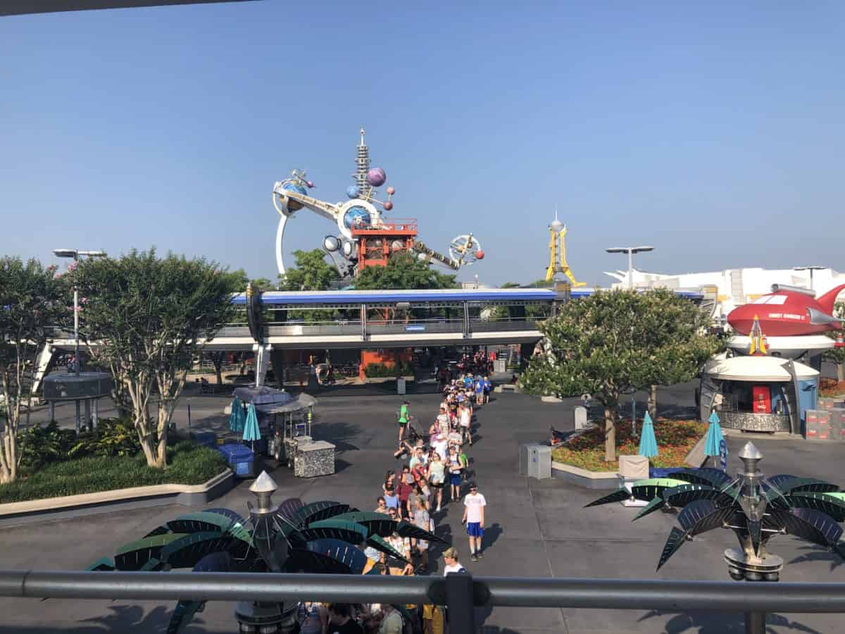 space mountain line out towards the Astro Orbiters