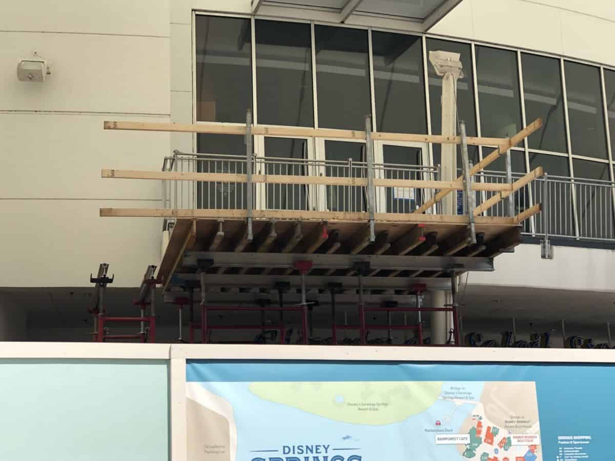 Construction on the outside of the Cirque du Soleil building that looks like a new set of stairs
