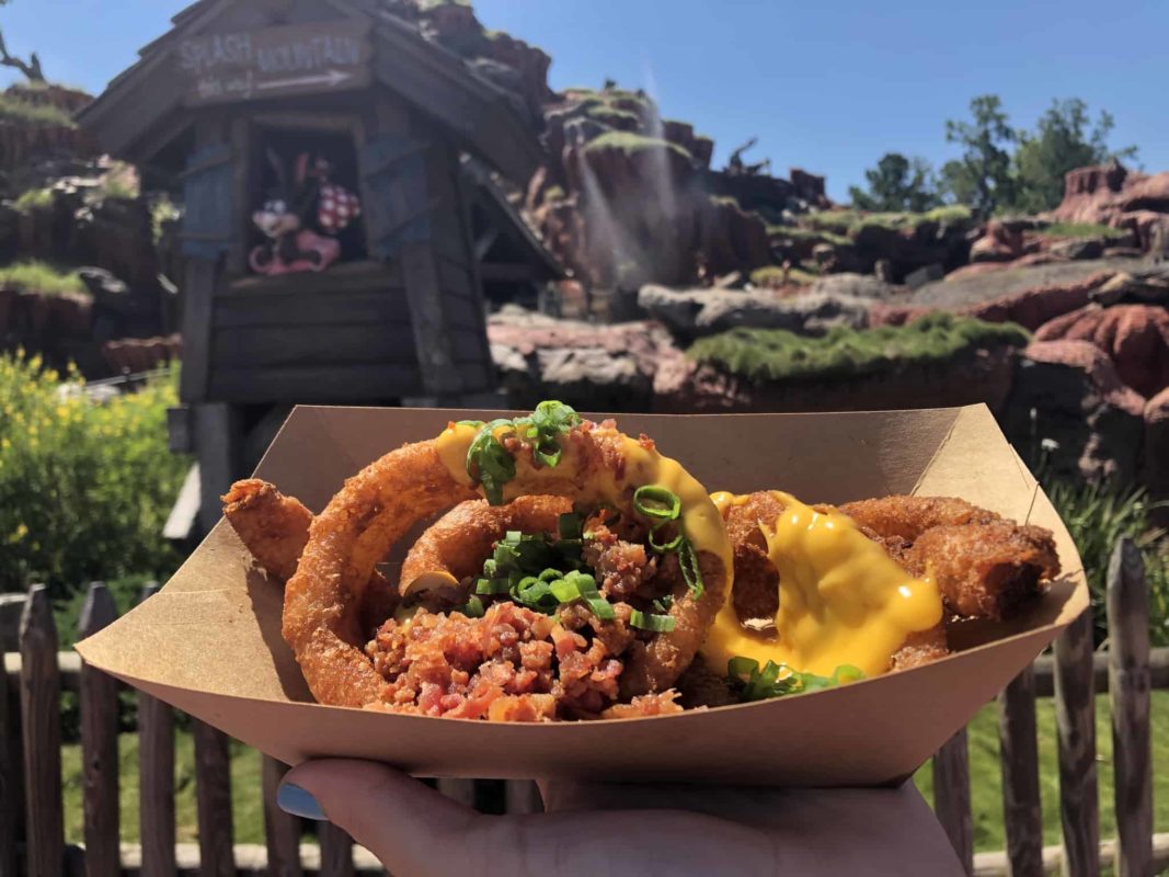 Loaded Onions rings with cheese, bacon, and scallions