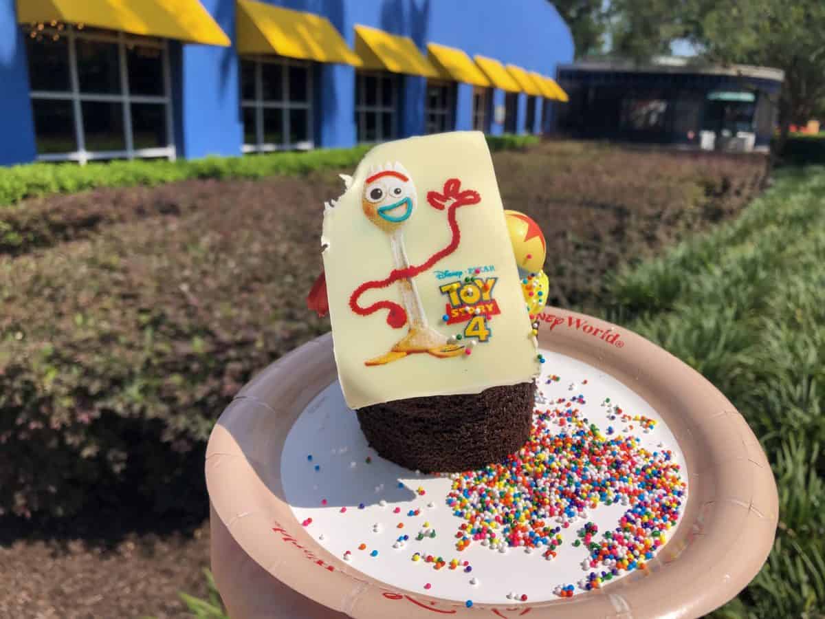 Colorful tiny sprinkles on a plate with the Forky Cupcake