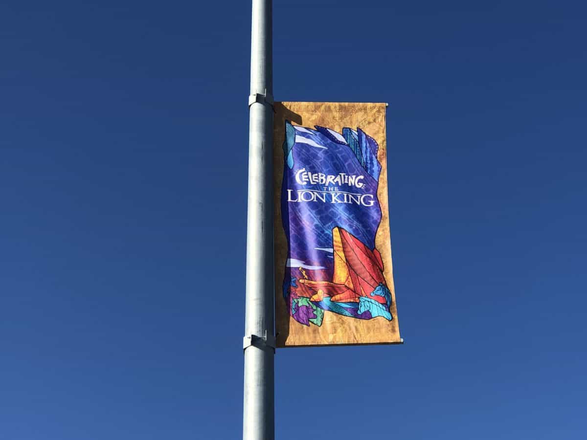 Parking lot banner with Pride Rock