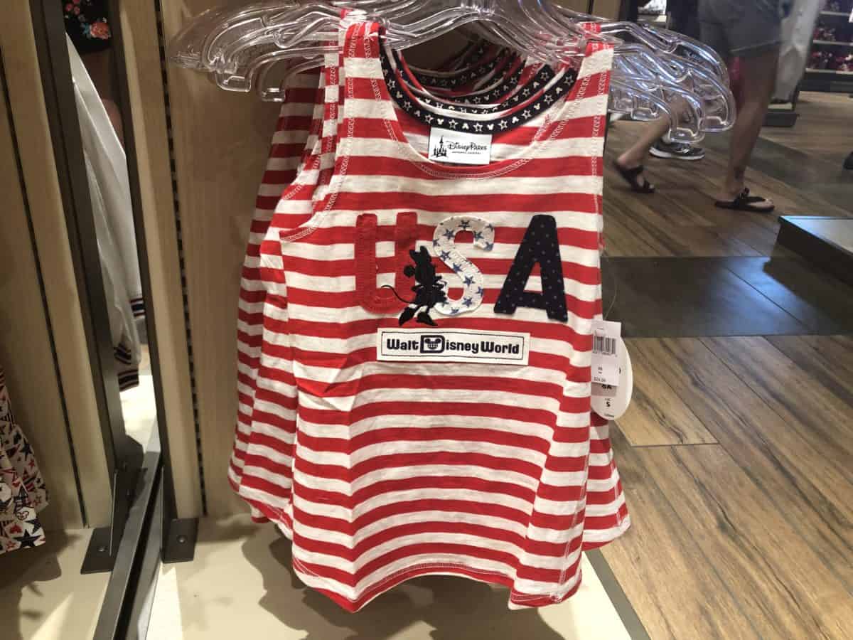Americana striped tank top with USA and Minnie Mouse patches
