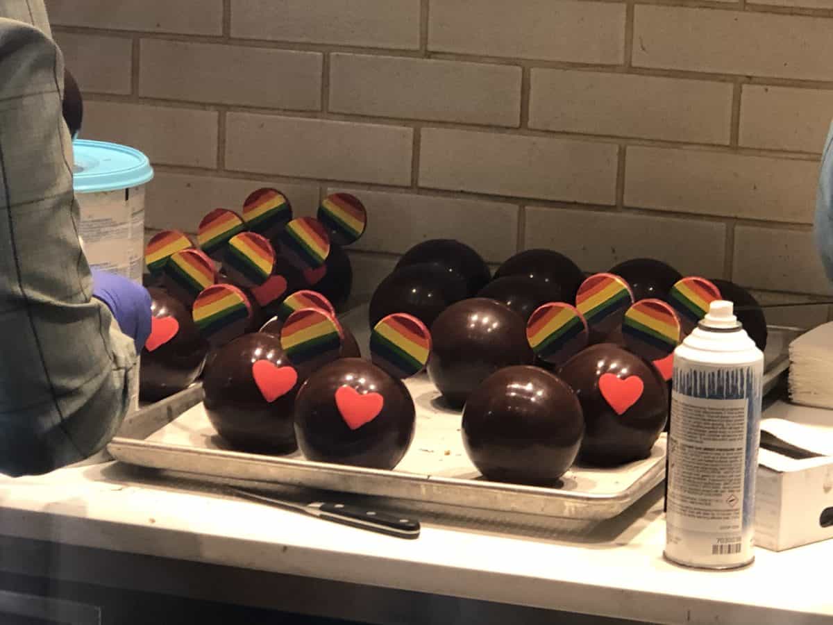 Rainbow Ears Pride Mickey chocolate pinata with a heart on the front