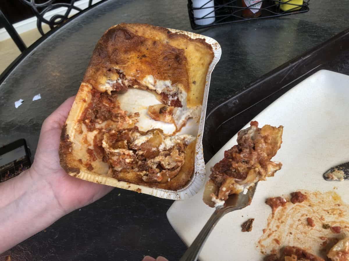 a fork full of lasagna