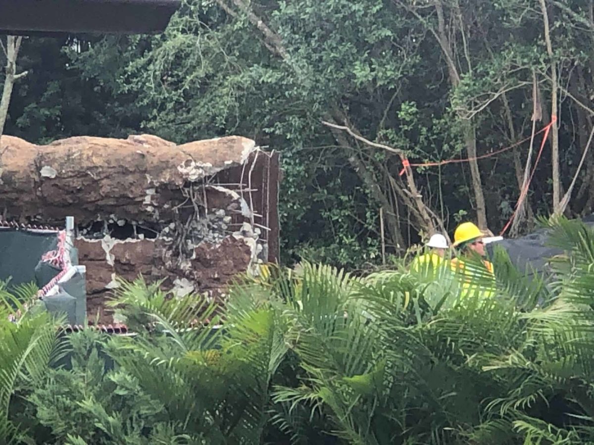 broken stone wall facade at construction site for Club 33