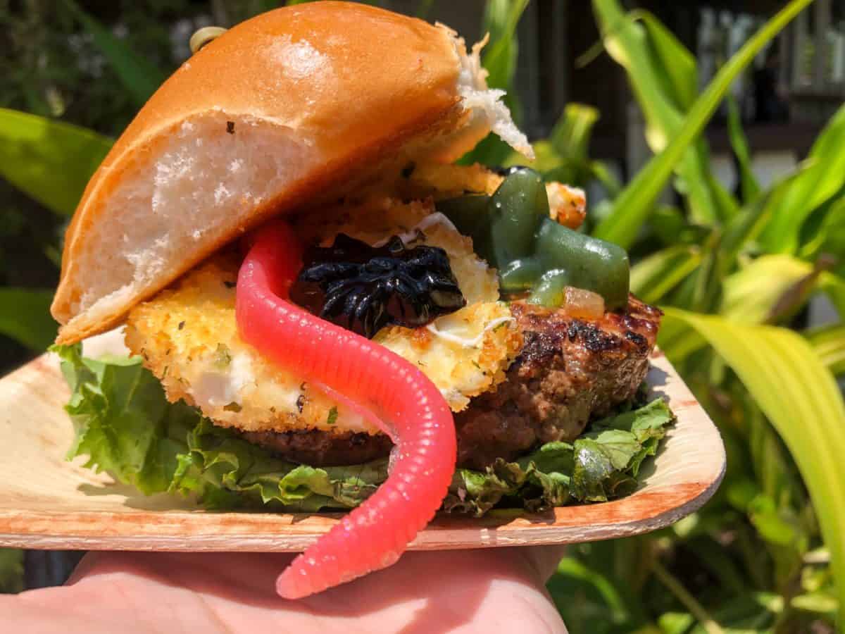 Glittery Worm on Grub Burger at Disney Springs
