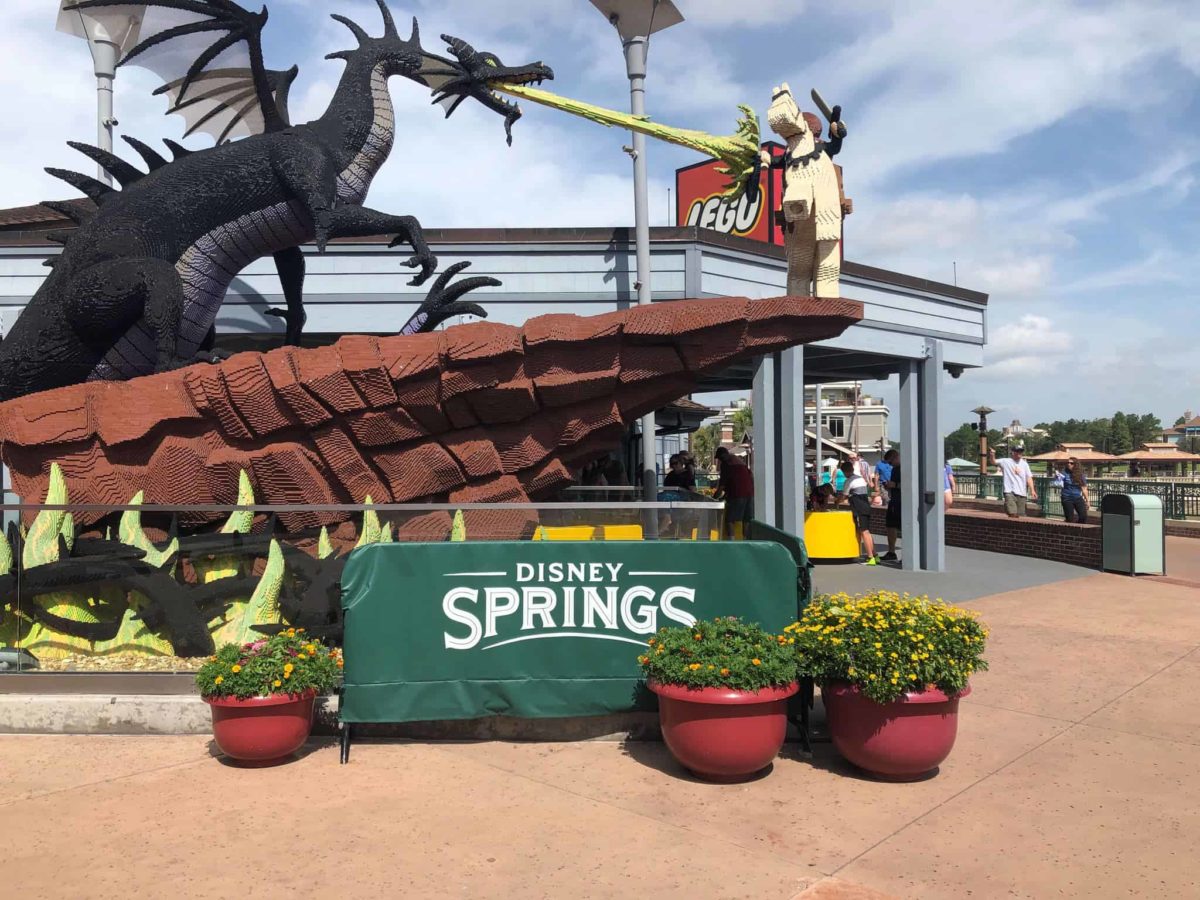 Maleficent dragon LEGO statue with barricades