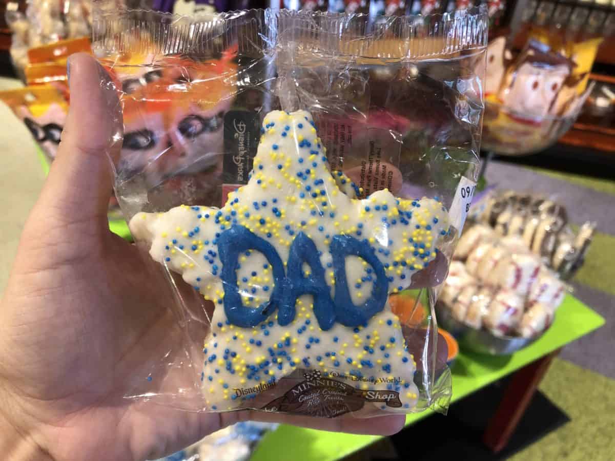 Star shaped rice krispy with "Dad" in blue icing