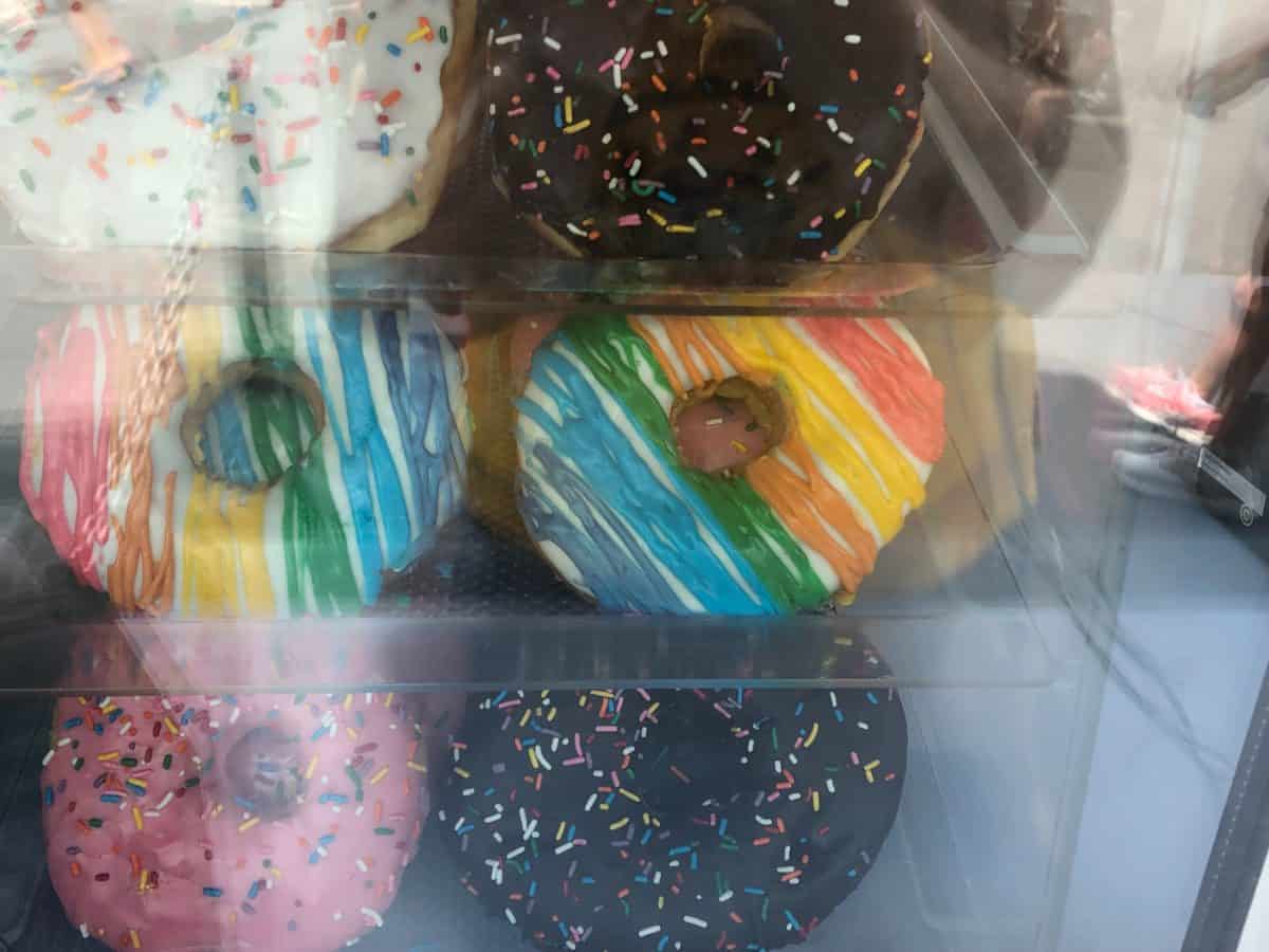 Rainbow striped giant donut