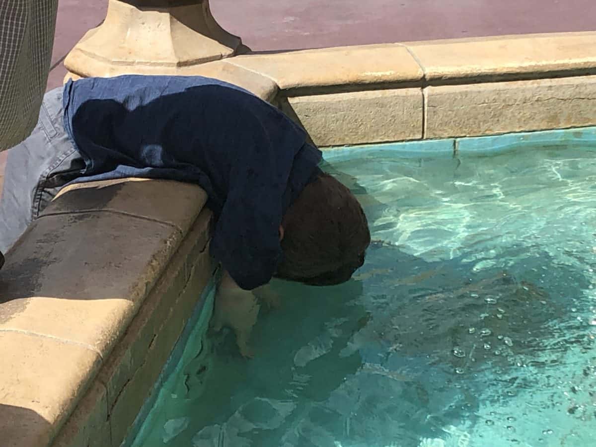 Kid with his face in a fountain.