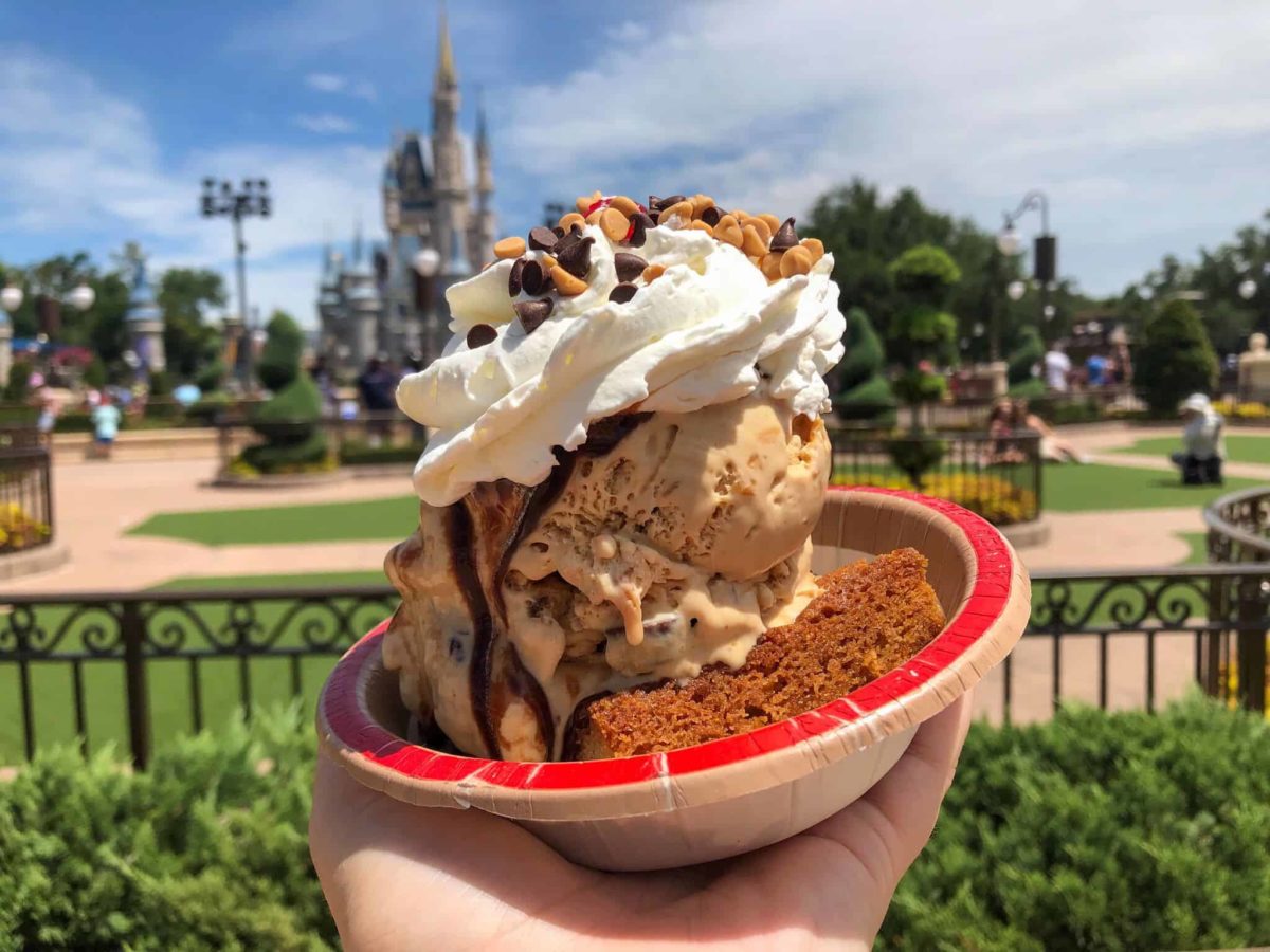 ice cream with castle behind it