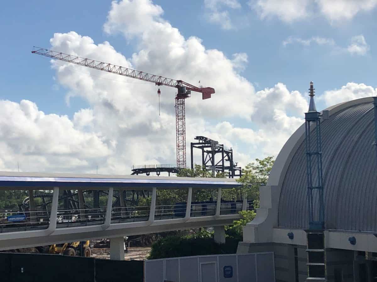 New track added on the taller support beams and visible over the people mover