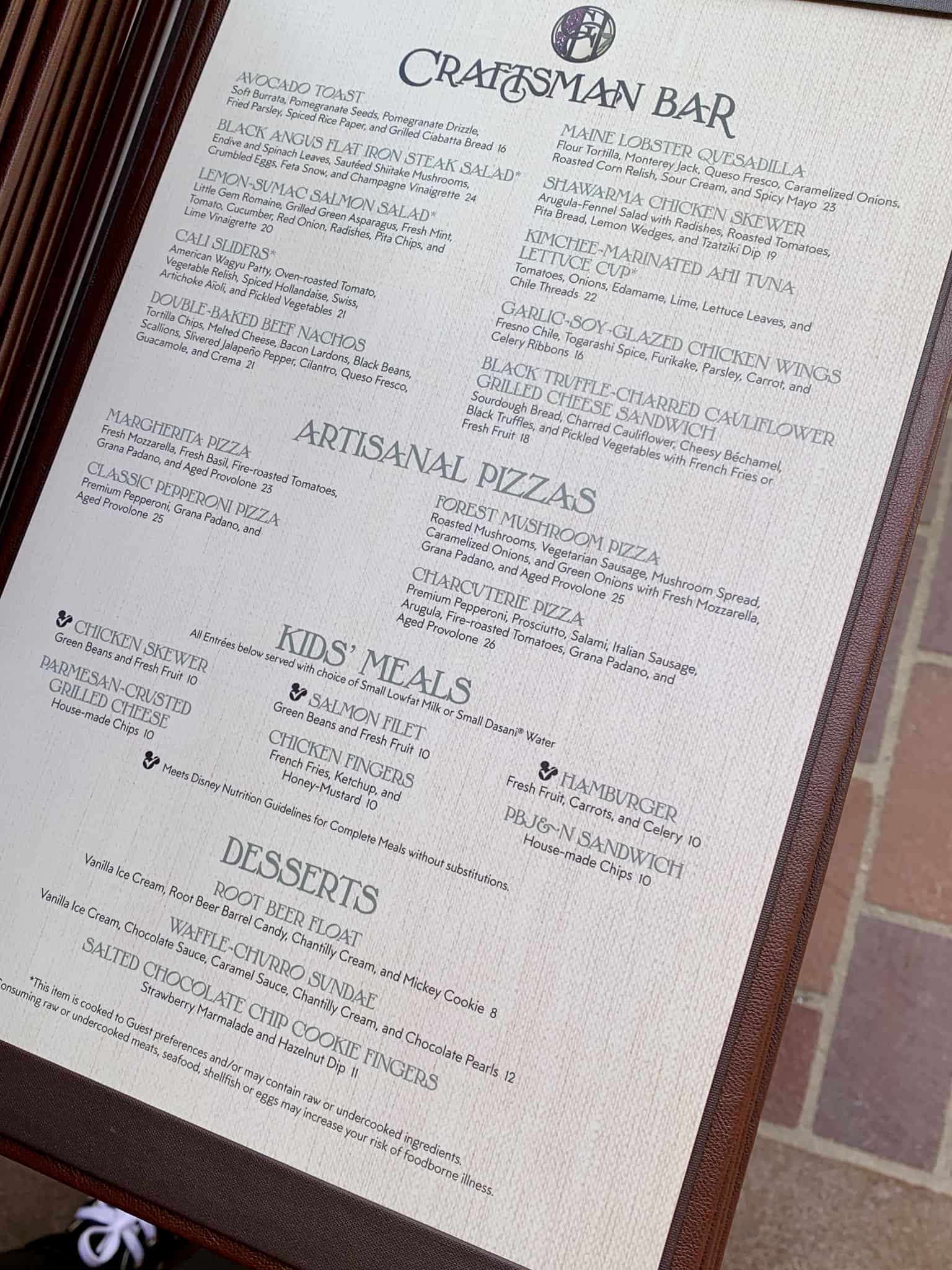 Craftsman Bar Pool Bar at Disney's Grand Californian Hotel and Spa Soft Opening Full Menus Revealed