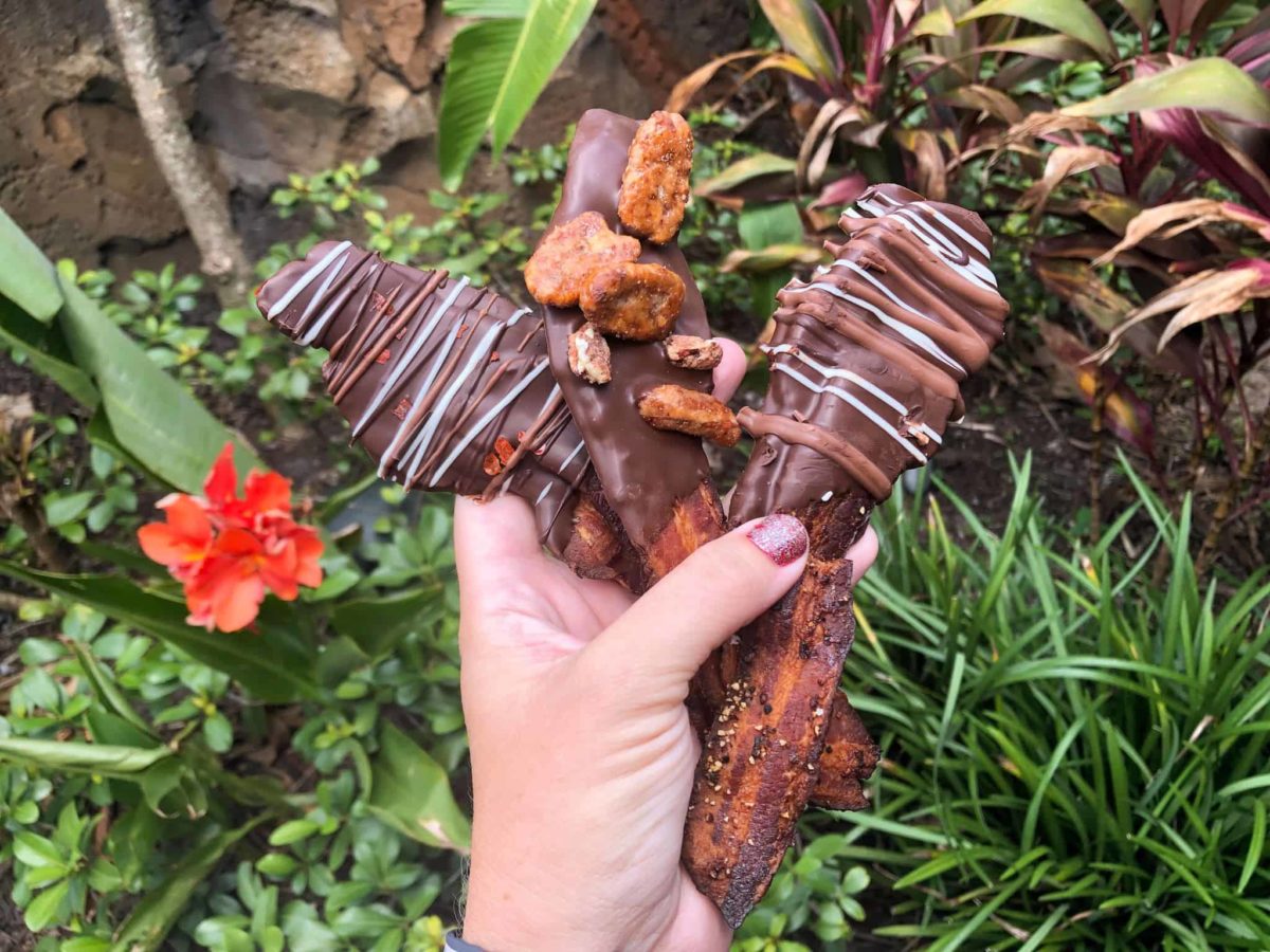 3 slices of chocolate covered bacon