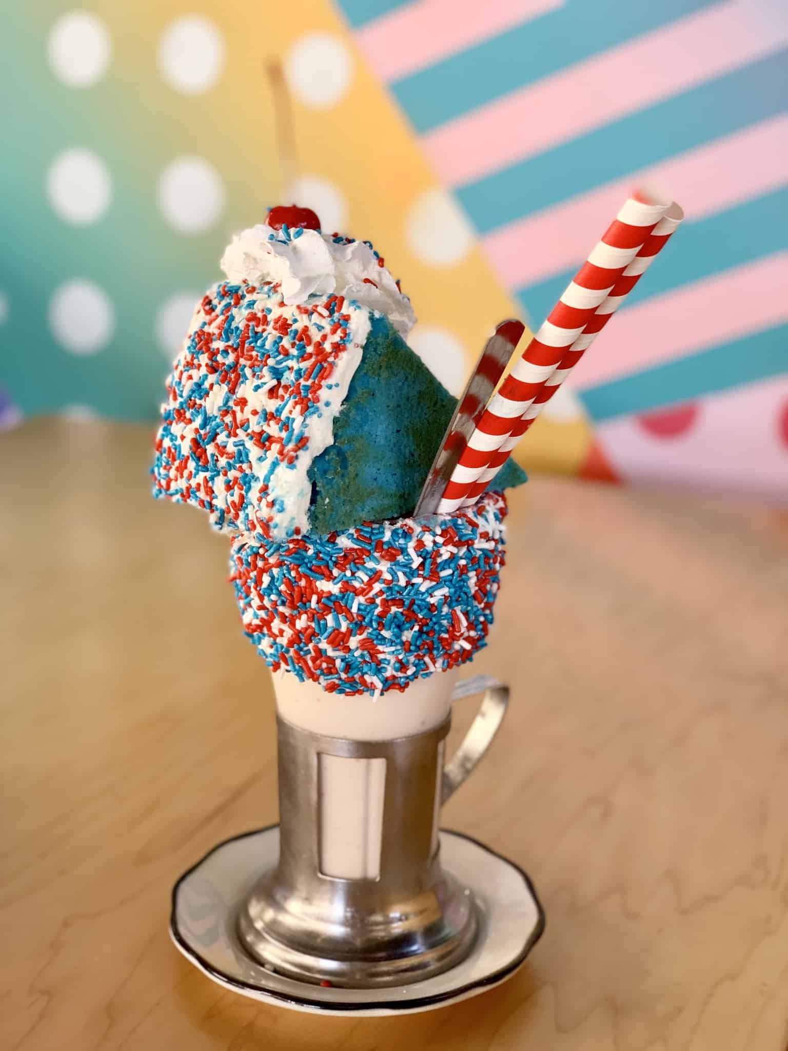 Limited Time Red, White, and Blue Cake Shake Fourth of July Black Tap Downtown Disney Disneyland Resort