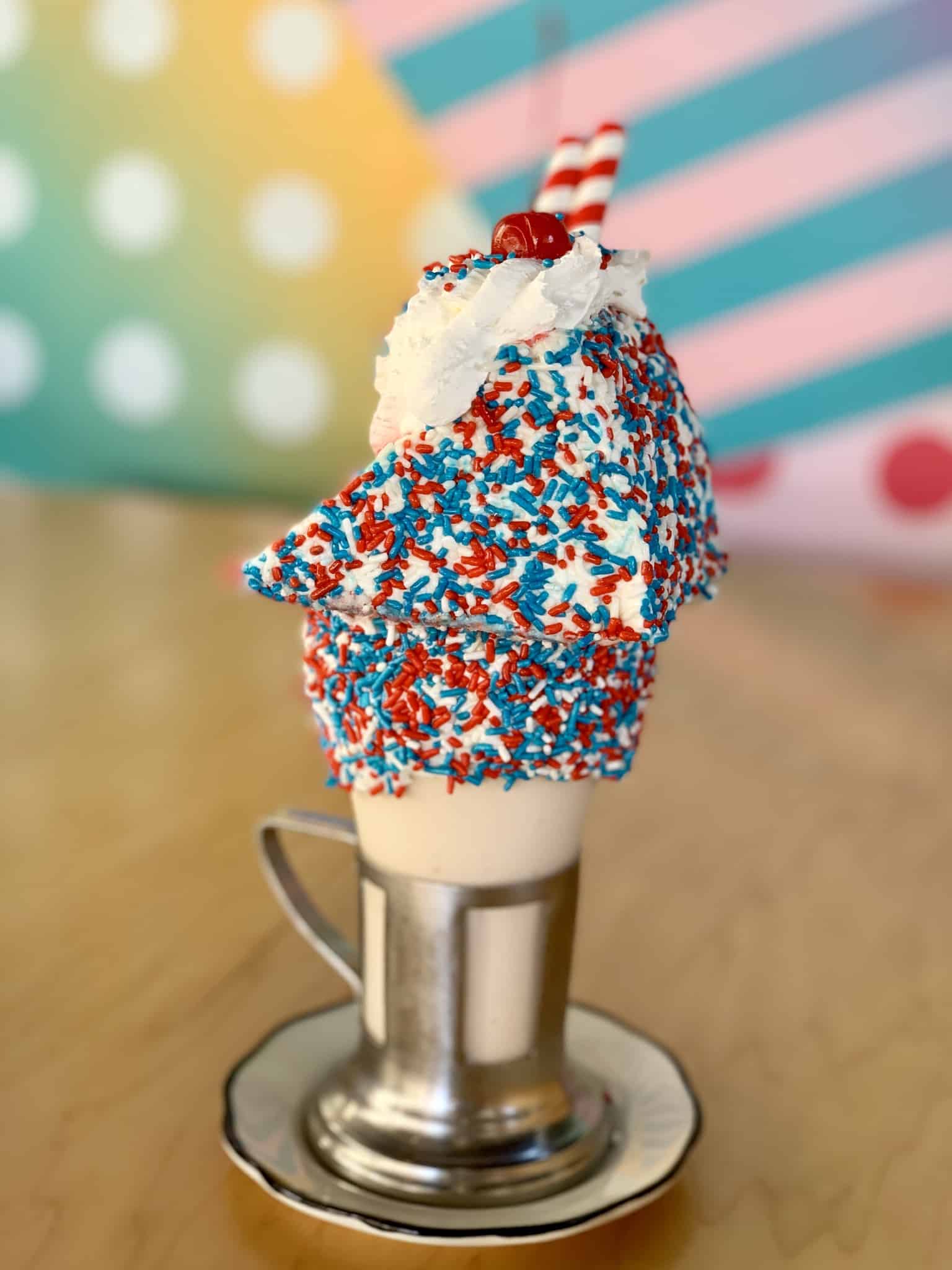 Limited Time Red, White, and Blue Cake Shake Fourth of July Black Tap Downtown Disney Disneyland Resort