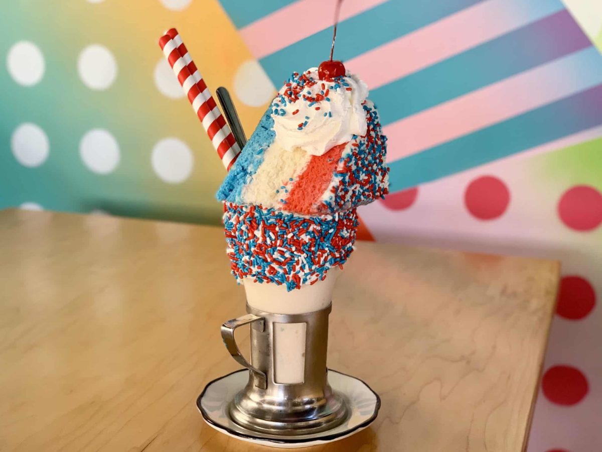 Limited Time Red, White, and Blue Cake Shake Fourth of July Black Tap Downtown Disney Disneyland Resort