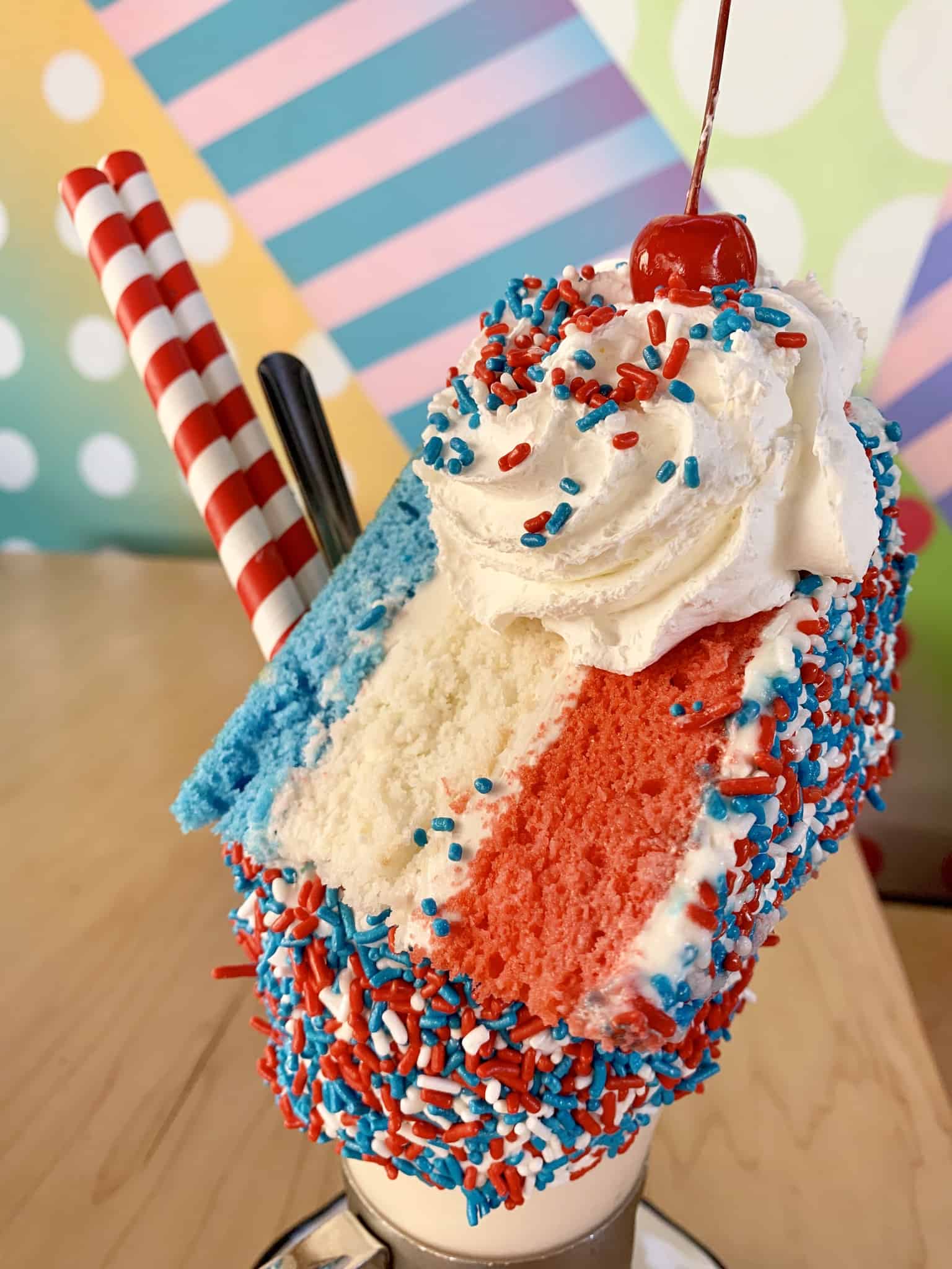 Limited Time Red, White, and Blue Cake Shake Fourth of July Black Tap Downtown Disney Disneyland Resort