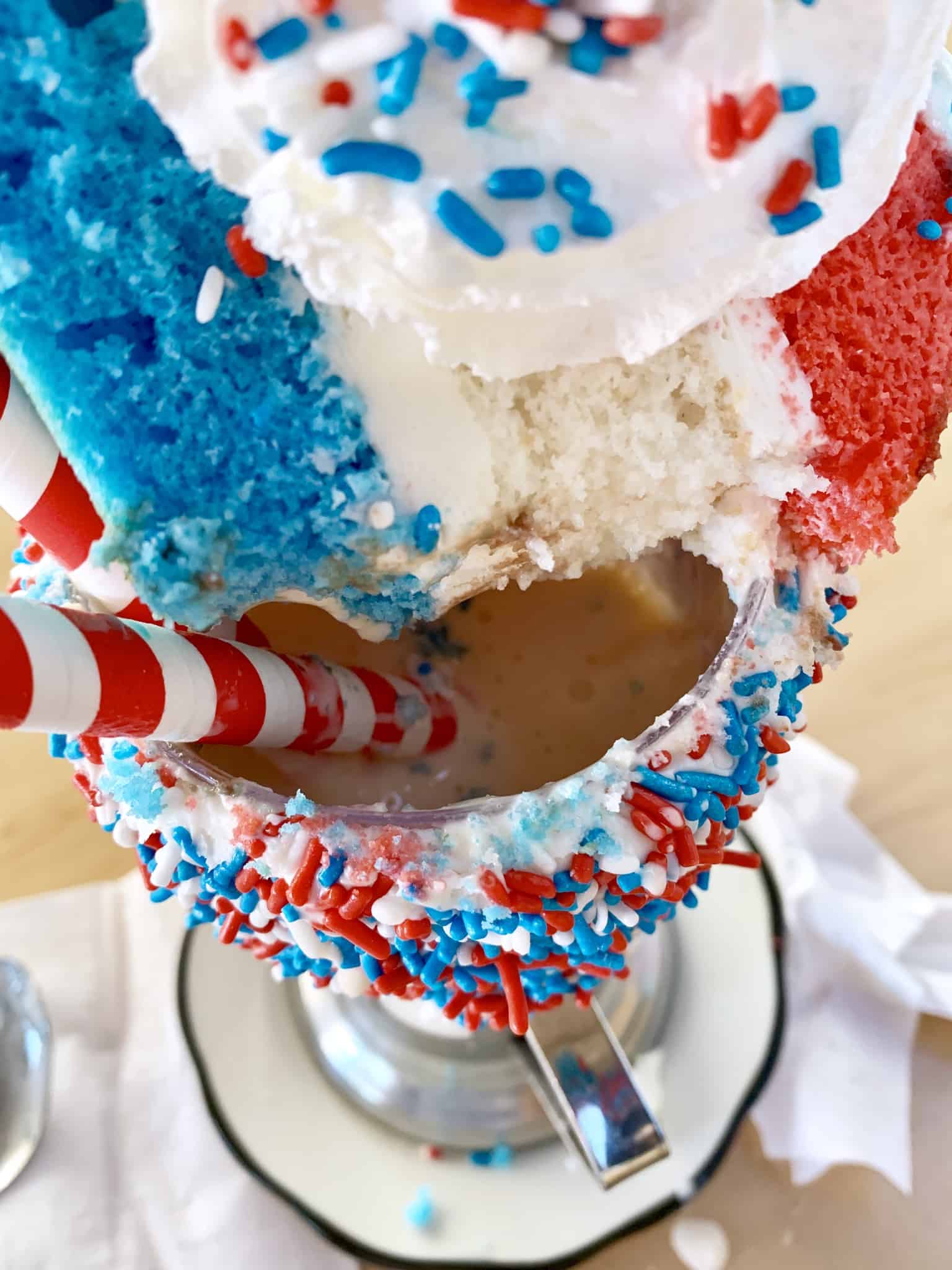 Limited Time Red, White, and Blue Cake Shake Fourth of July Black Tap Downtown Disney Disneyland Resort