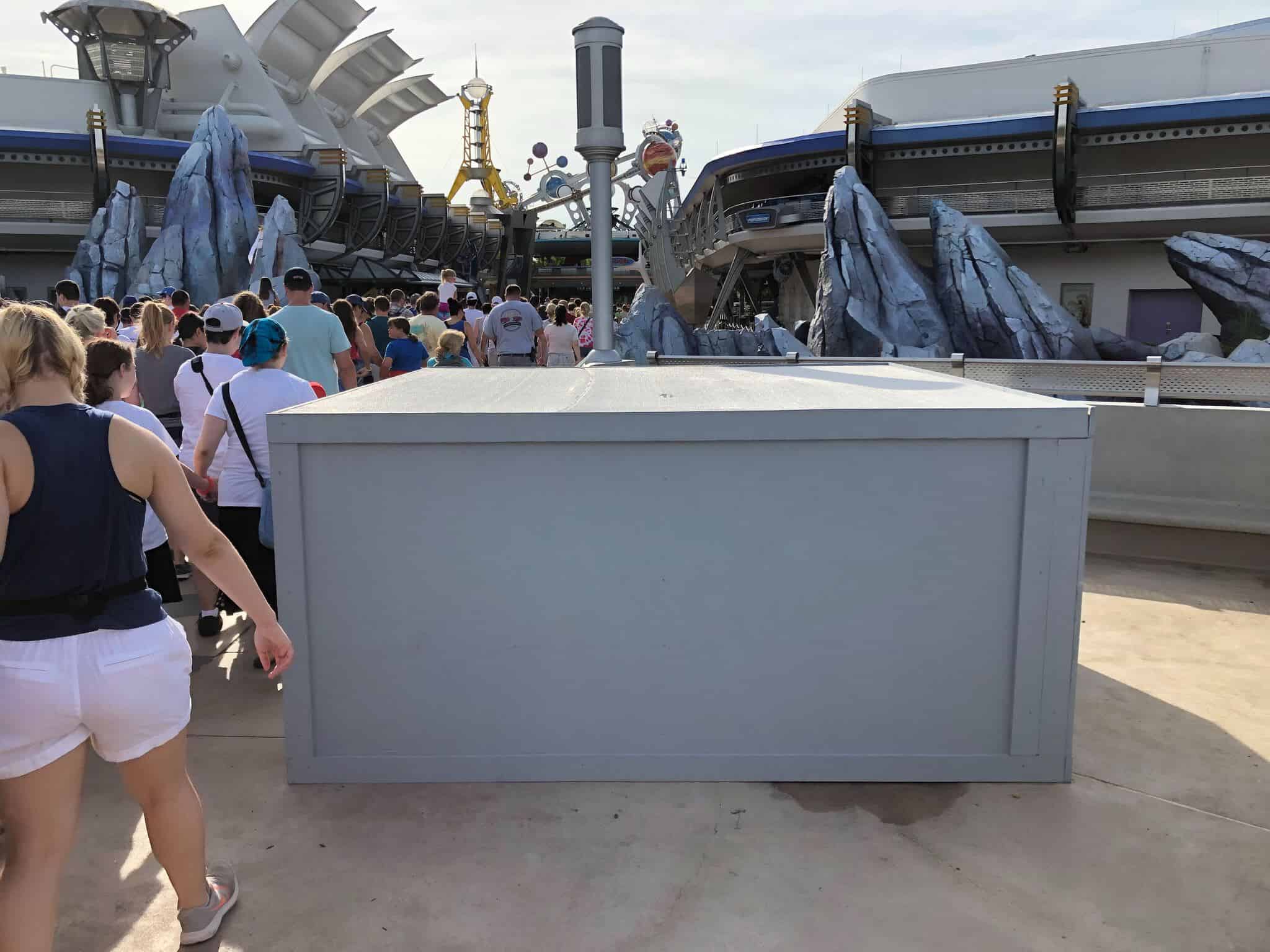 Gray Boxes where the Tomorrowland sign was