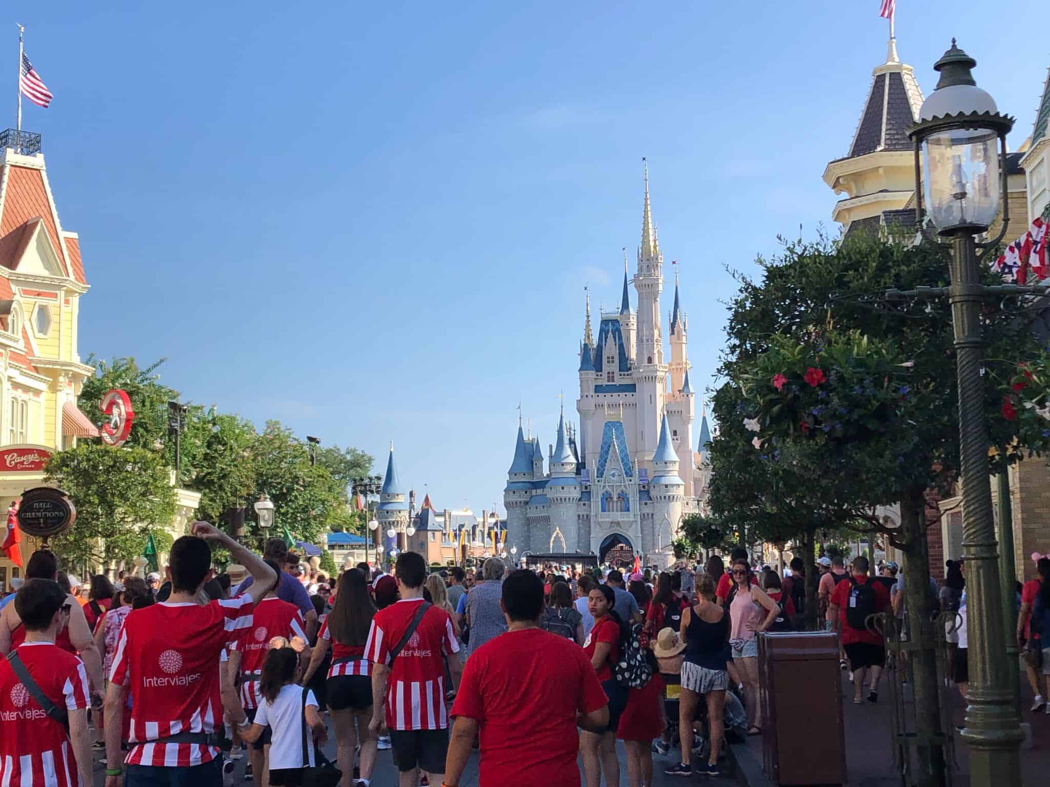 Early morning crowds of tour groups on Main Street