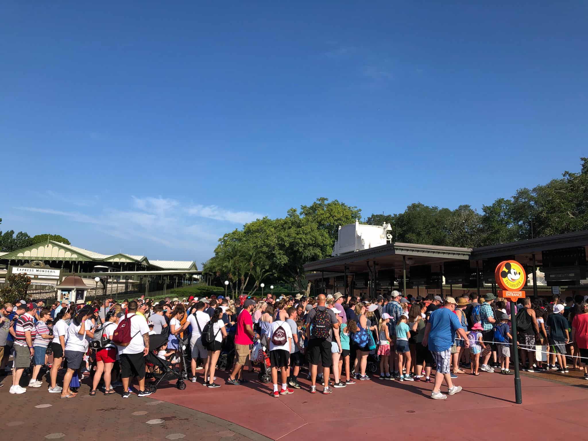 Crowds at entrance of Magic Kingdom
