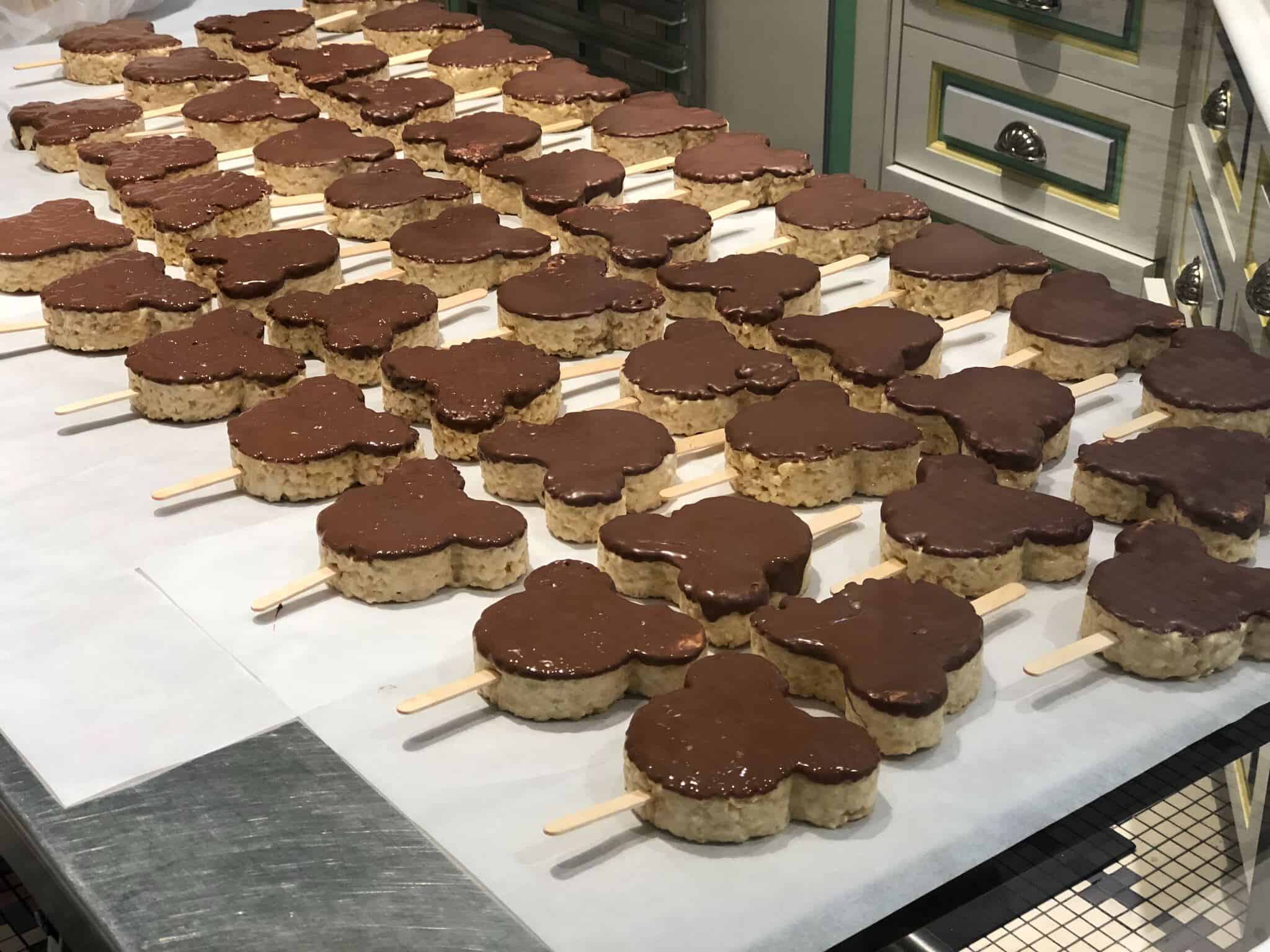 Mickey rice krispy treats being prepared