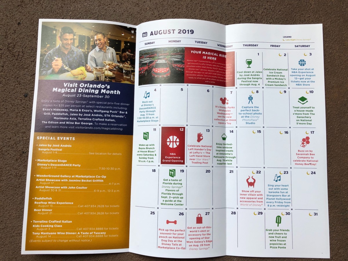 August 2019 Calendar of Events for Disney Springs