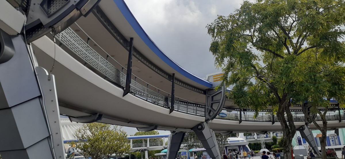 The Tomorrowland Peoplemover with exposed beams