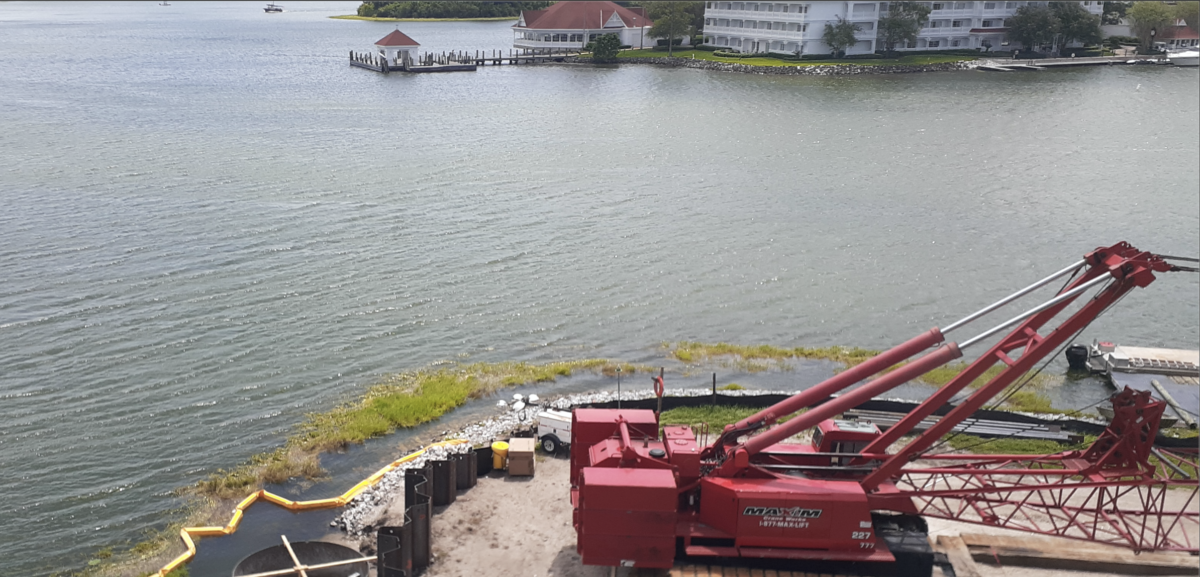 The bridge construction near the Seven Seas Lagoon Walkway